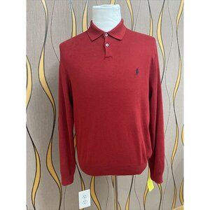 POLO BY RALPH LAUREN 100% COTTON  RED 1/4 BUTTON DOWN SWEATER  SIZE  L-XL  # 375